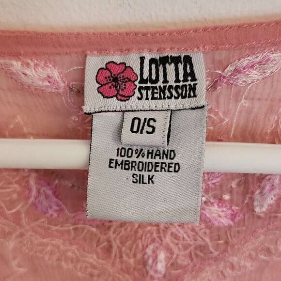 Vintage Lotta Stensson Silk Kimono Kaftan Embroidered Beaded V Neck Top One Size - Picture 5 of 6